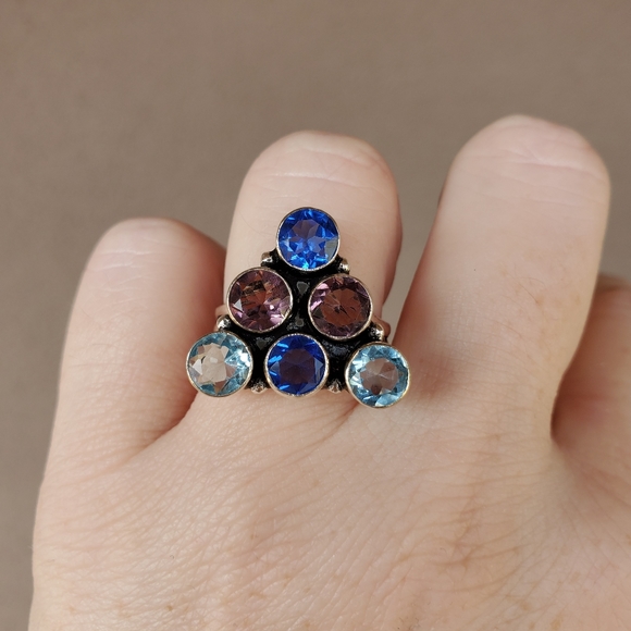 New Amethyst and Blue Quartz 925 Silver Ring. - Picture 3 of 12